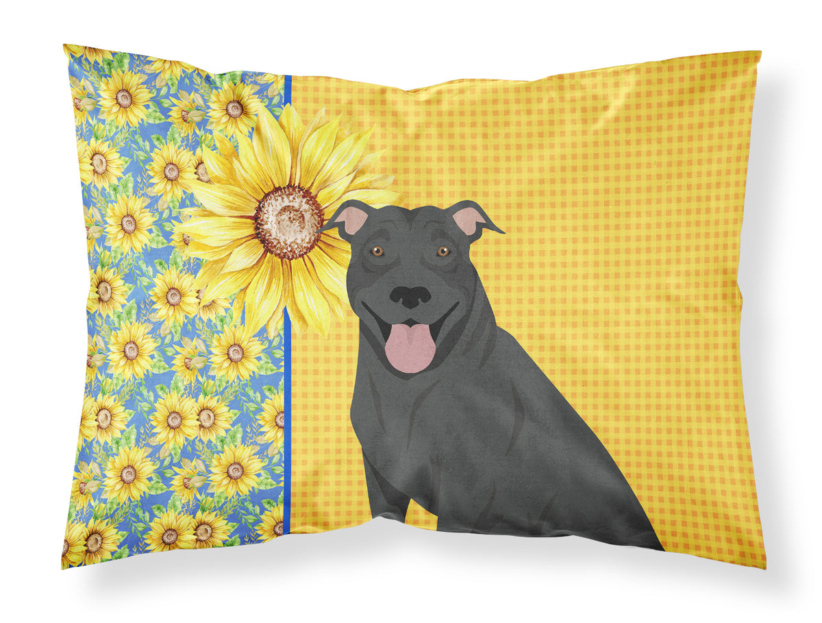 Buy this Summer Sunflowers Black Pit Bull Terrier Fabric Standard Pillowcase