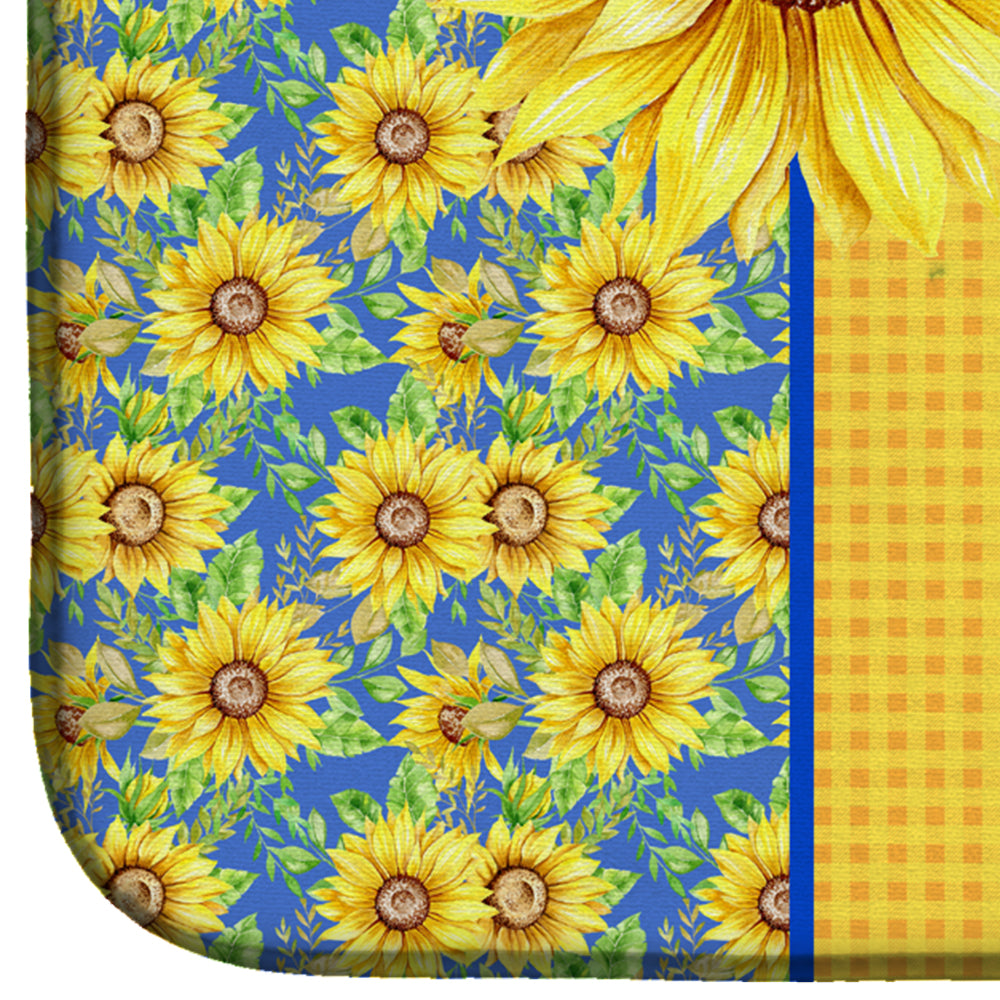 Summer Sunflowers Blue and White Pit Bull Terrier Dish Drying Mat  the-store.com.