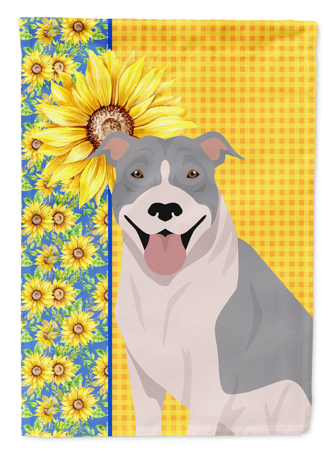 Summer Sunflowers Blue and White Pit Bull Terrier Flag Garden Size