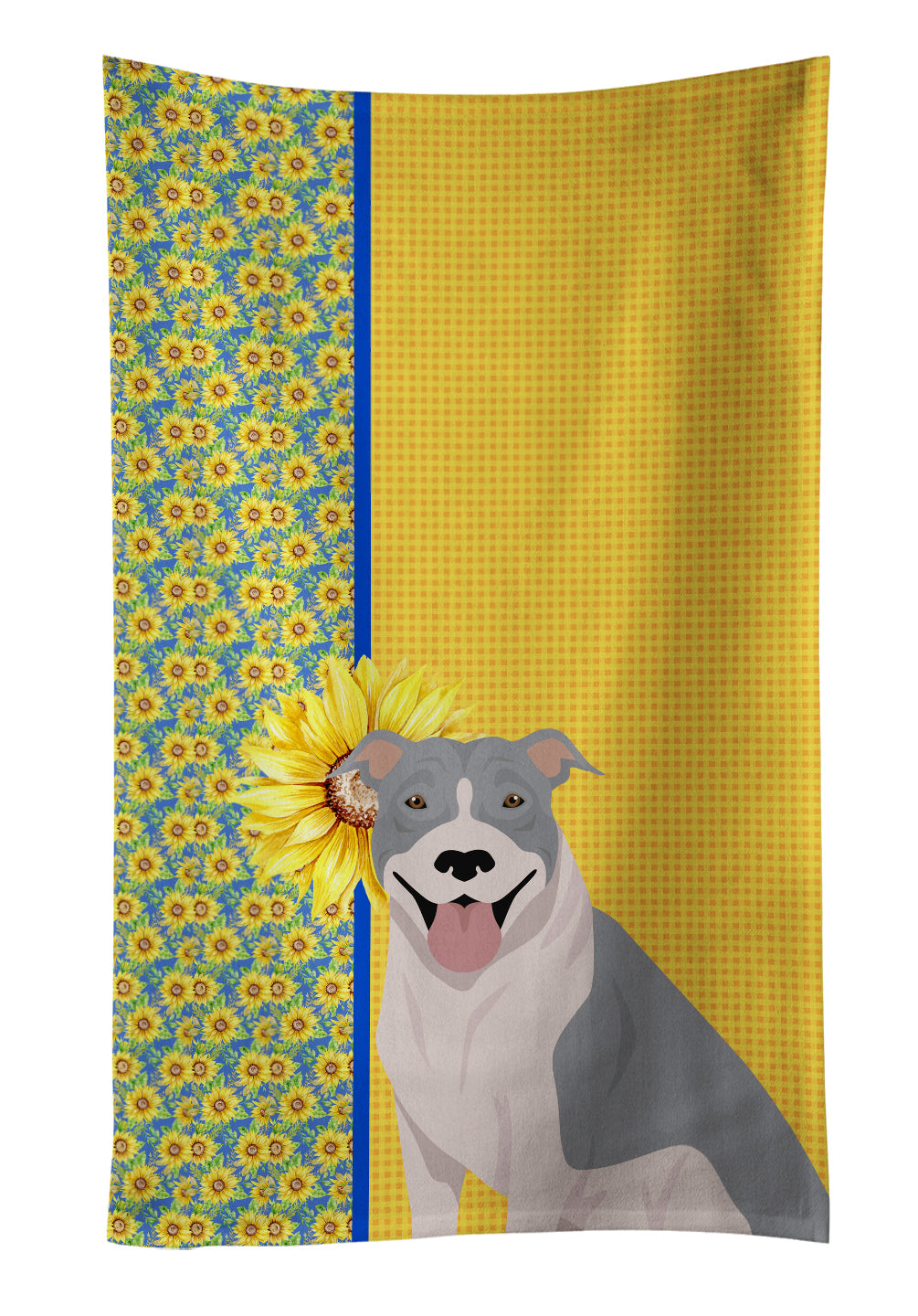 Buy this Summer Sunflowers Blue and White Pit Bull Terrier Kitchen Towel