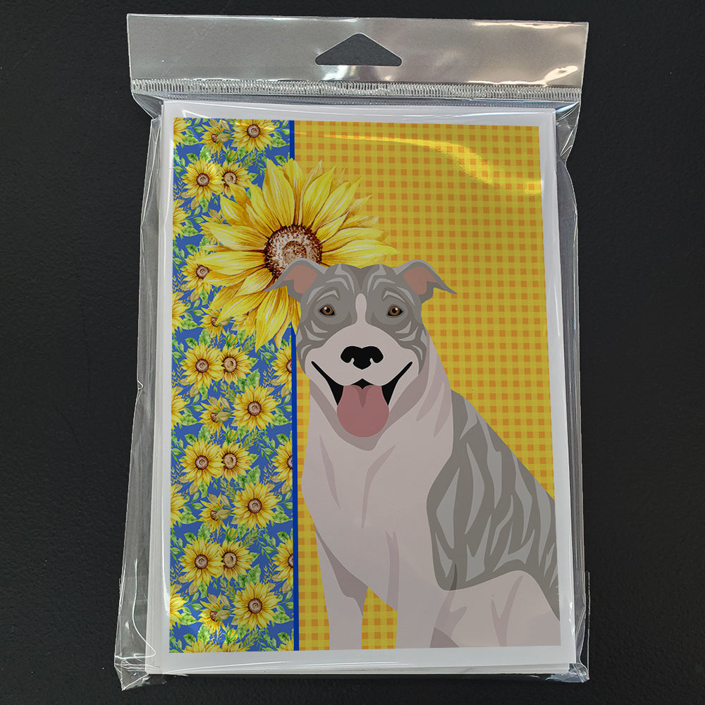 Summer Sunflowers Blue Brindle Pit Bull Terrier Greeting Cards and Envelopes Pack of 8 - the-store.com