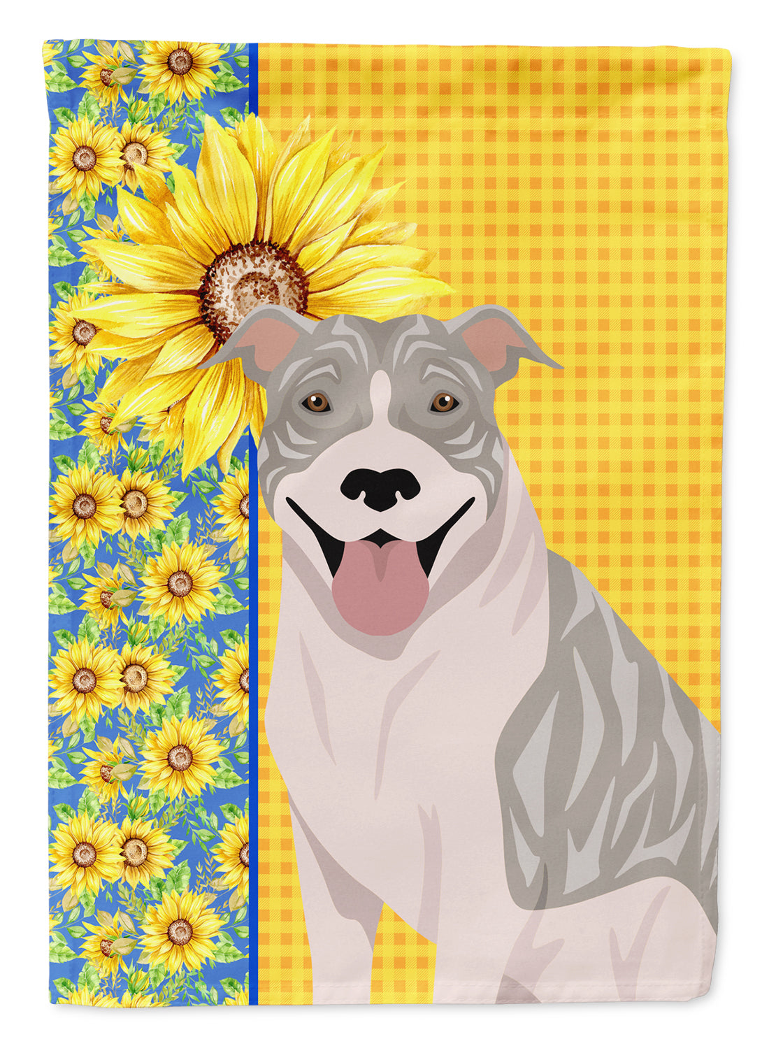Summer Sunflowers Blue Brindle Pit Bull Terrier Flag Garden Size