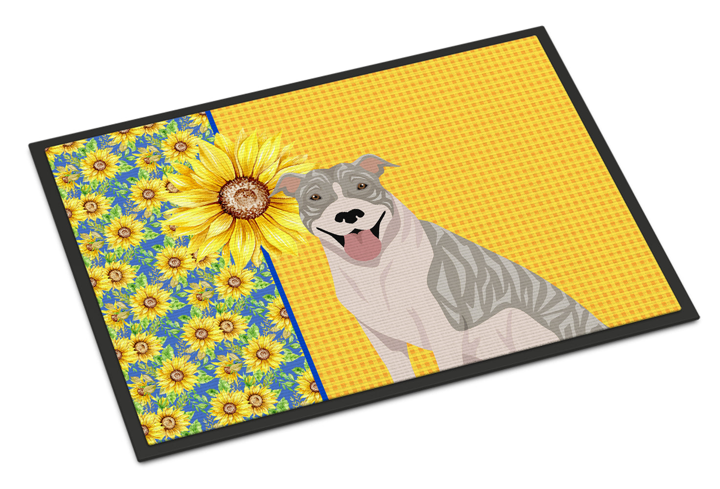 Buy this Summer Sunflowers Blue Brindle Pit Bull Terrier Indoor or Outdoor Mat 24x36