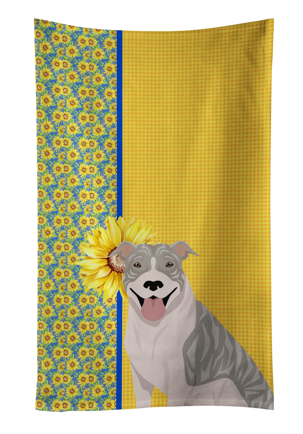 Buy this Summer Sunflowers Blue Brindle Pit Bull Terrier Kitchen Towel