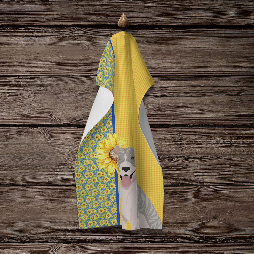 Summer Sunflowers Blue Brindle Pit Bull Terrier Kitchen Towel - the-store.com