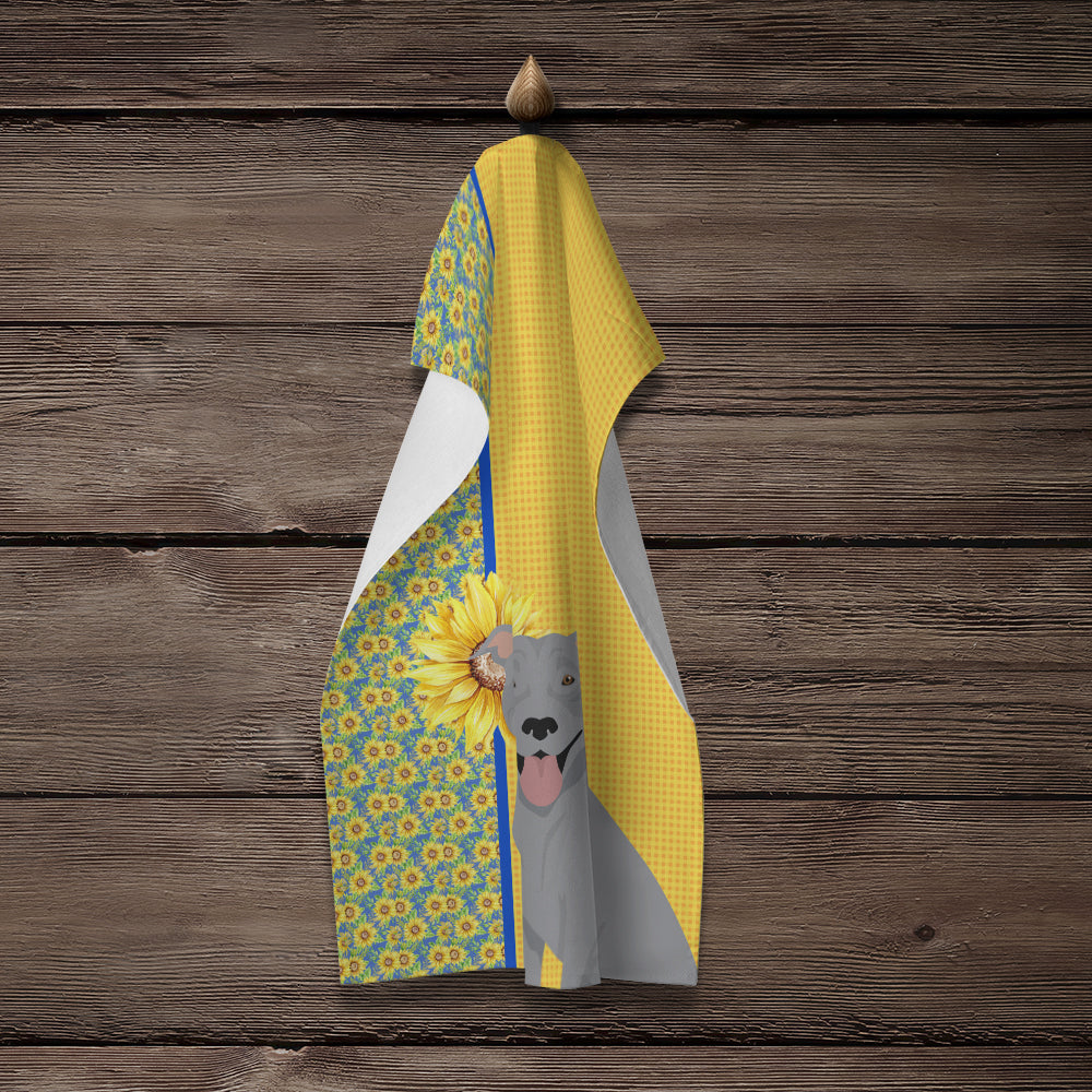 Summer Sunflowers Blue Pit Bull Terrier Kitchen Towel - the-store.com