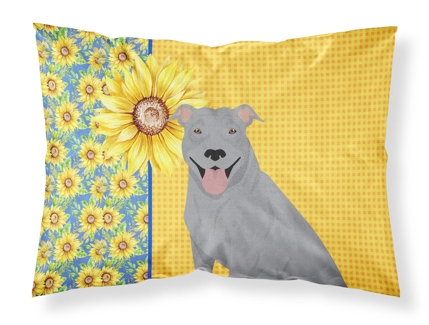 Caroline's Treasures Summer Sunflowers Blue Pit Bull Terrier Fabric Standard Pillowcase – Artistic Decorative Front, White Back