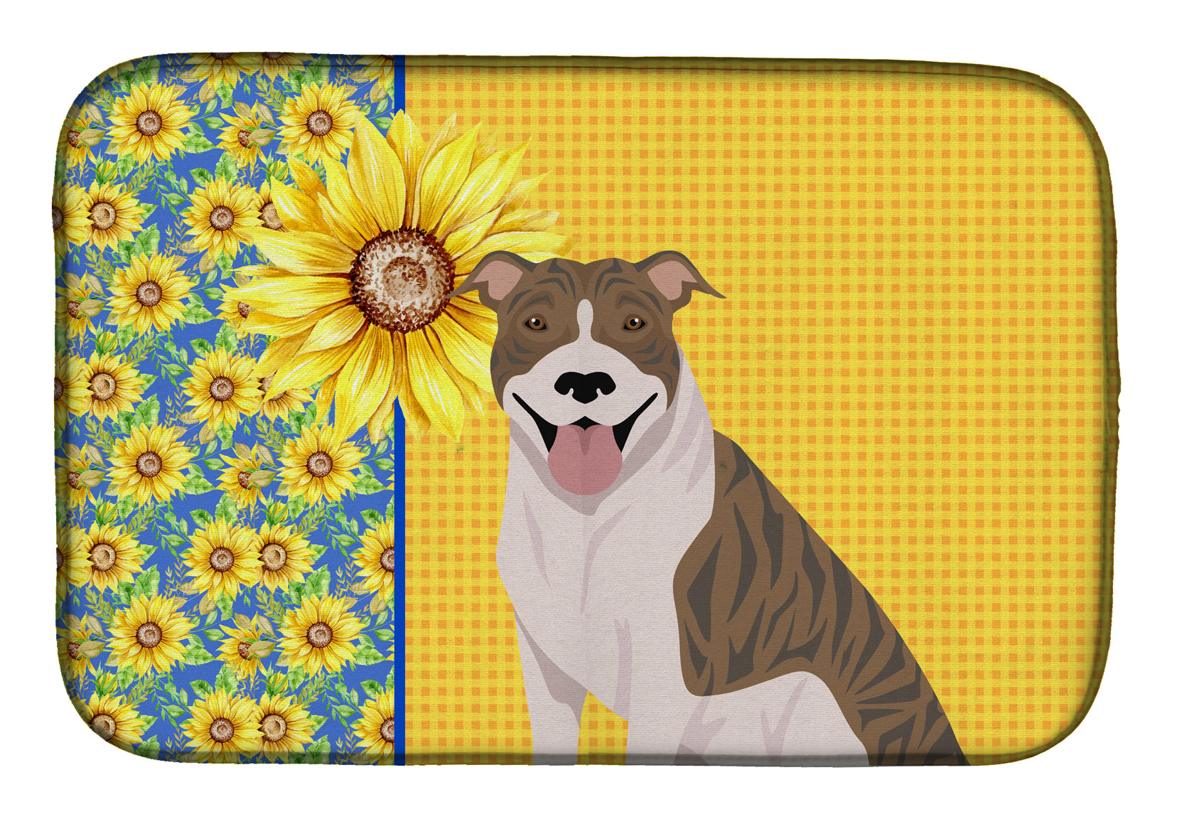 Summer Sunflowers Fawn Brindle Pit Bull Terrier Dish Drying Mat  the-store.com.