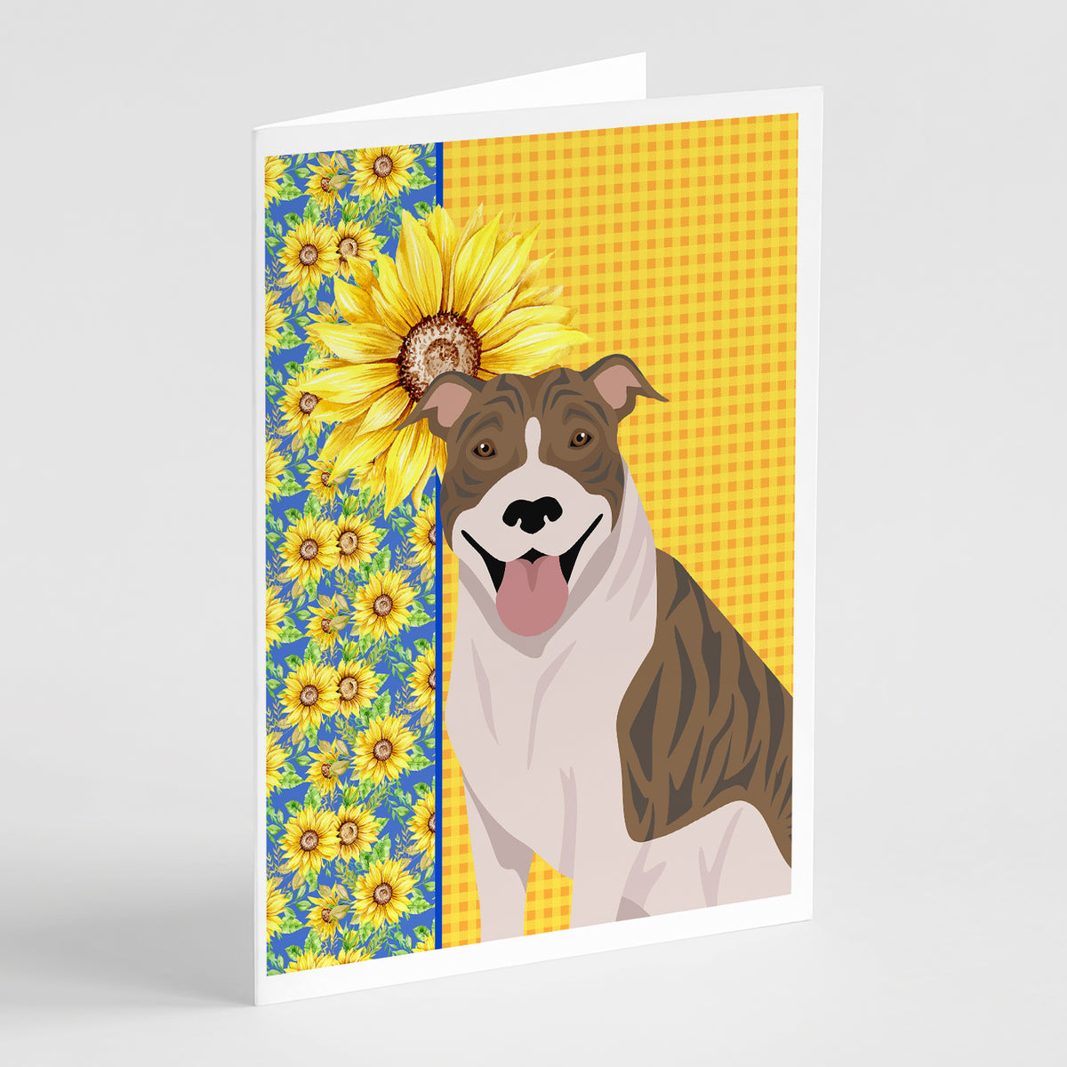 Buy this Summer Sunflowers Fawn Brindle Pit Bull Terrier Greeting Cards and Envelopes Pack of 8