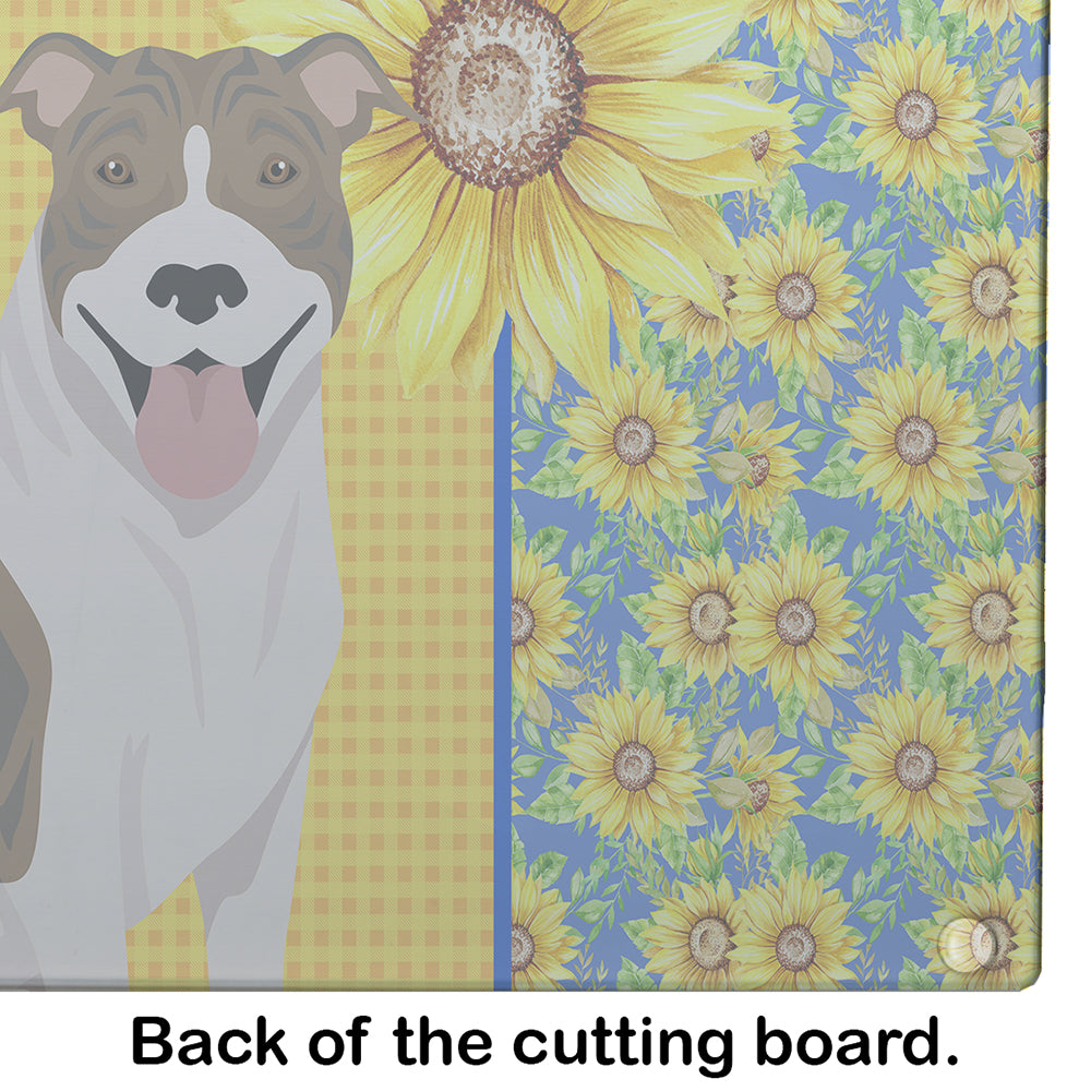 Caroline's Treasures Summer Sunflowers Fawn Brindle Pit Bull Terrier Glass Cutting Boards – Durable, Decorative Kitchen Art Large