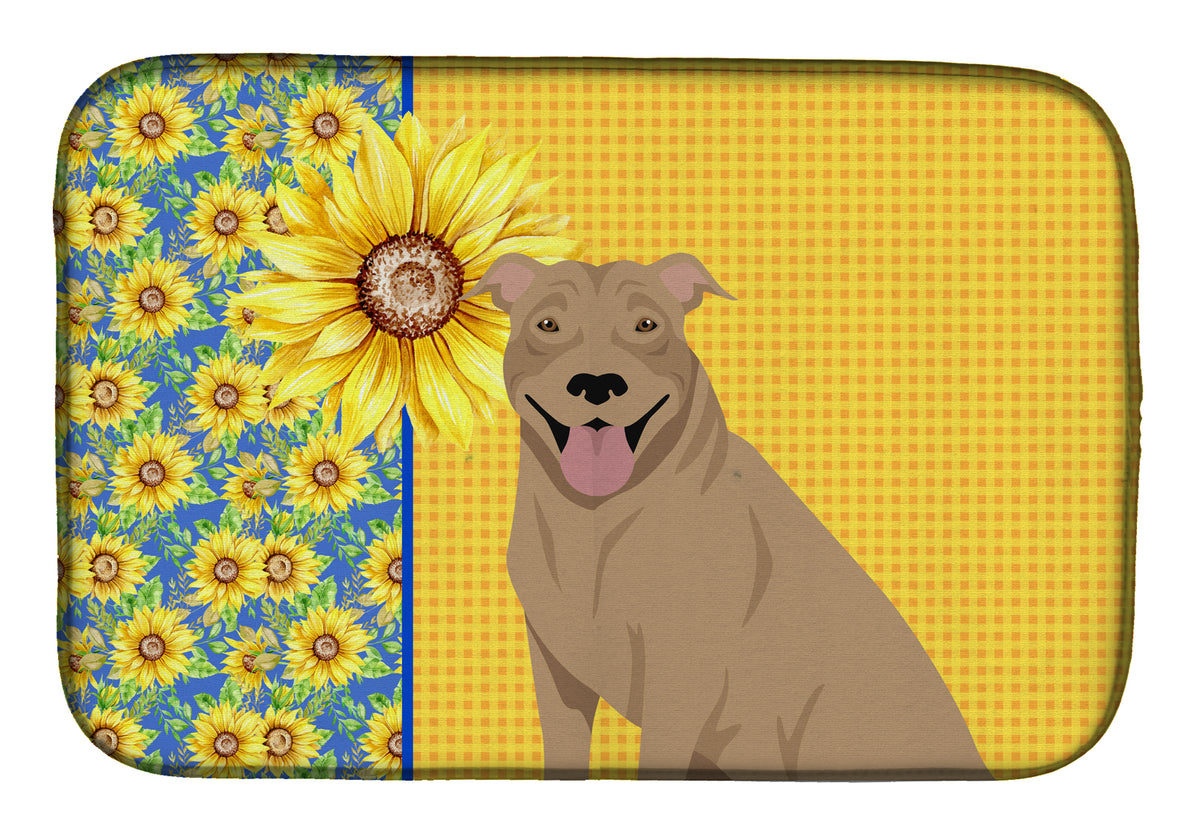 Summer Sunflowers Fawn Pit Bull Terrier Dish Drying Mat  the-store.com.