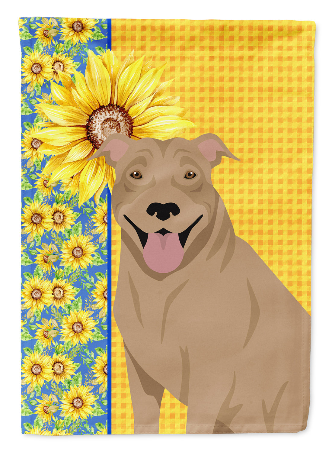 Summer Sunflowers Fawn Pit Bull Terrier Flag Garden Size