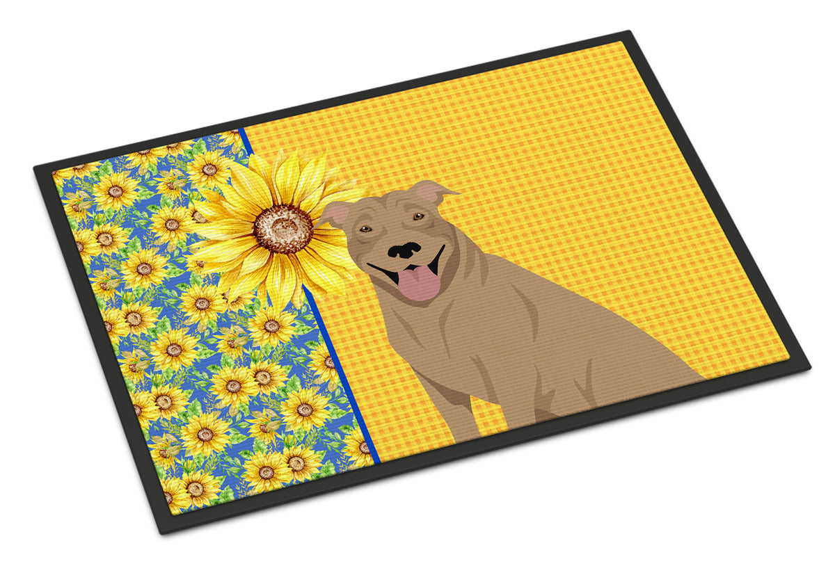 Buy this Summer Sunflowers Fawn Pit Bull Terrier Indoor or Outdoor Mat 24x36