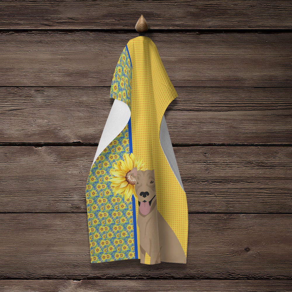 Summer Sunflowers Fawn Pit Bull Terrier Kitchen Towel - the-store.com