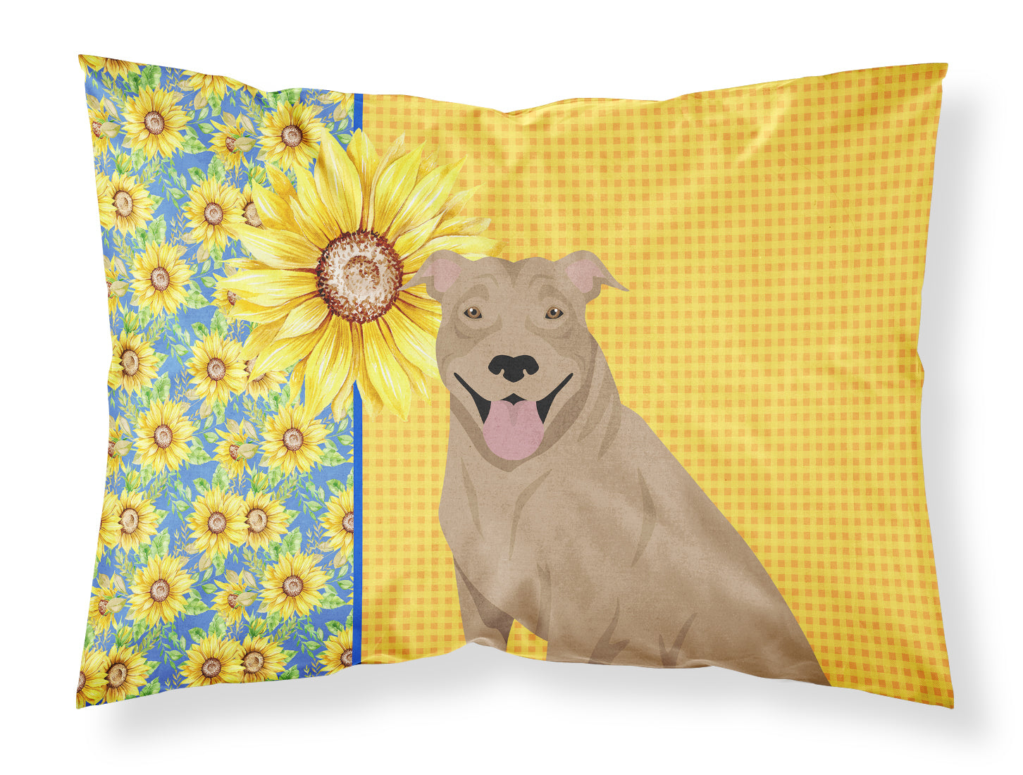 Caroline's Treasures Summer Sunflowers Fawn Pit Bull Terrier Fabric Standard Pillowcase – Artistic Decorative Front, White Back