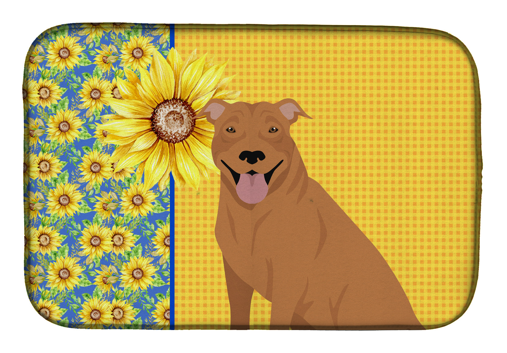 Summer Sunflowers Red Pit Bull Terrier Dish Drying Mat  the-store.com.