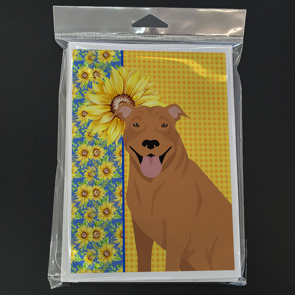 Summer Sunflowers Red Pit Bull Terrier Greeting Cards and Envelopes Pack of 8 - the-store.com