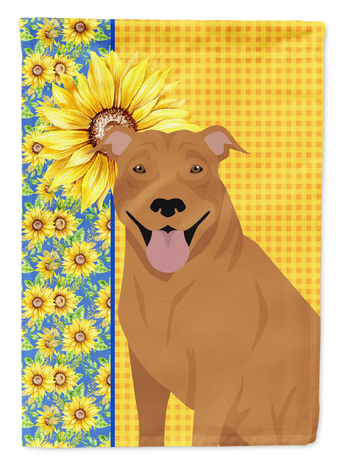 Summer Sunflowers Red Pit Bull Terrier Flag Garden Size  the-store.com.