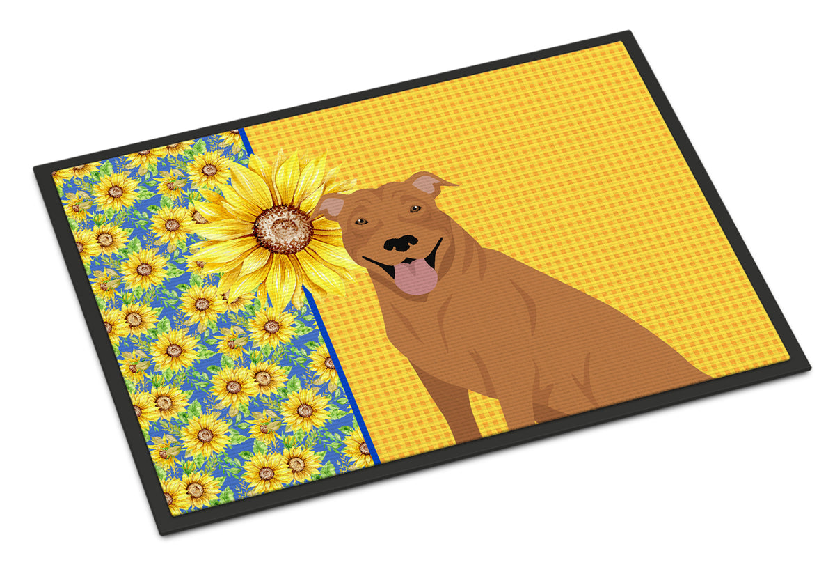 Buy this Summer Sunflowers Red Pit Bull Terrier Indoor or Outdoor Mat 24x36