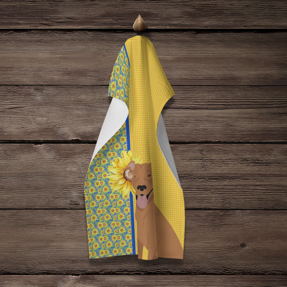 Summer Sunflowers Red Pit Bull Terrier Kitchen Towel - the-store.com