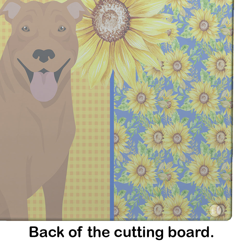 Summer Sunflowers Red Pit Bull Terrier Glass Cutting Board Large - the-store.com