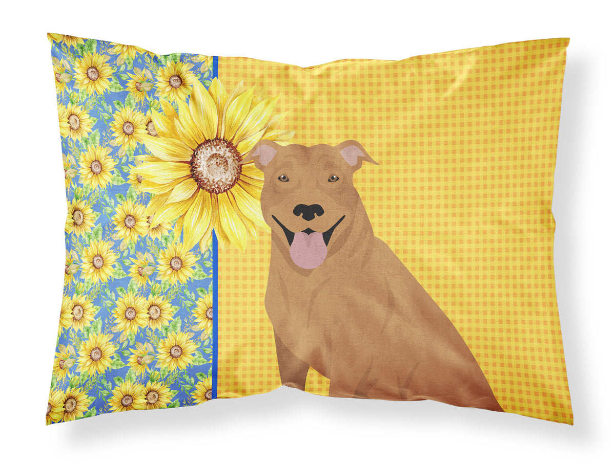 Buy this Summer Sunflowers Red Pit Bull Terrier Fabric Standard Pillowcase