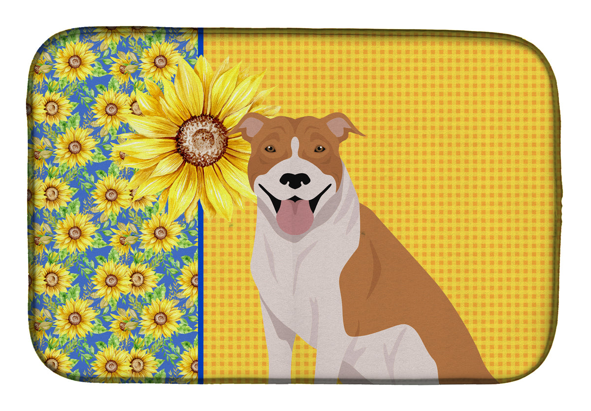 Summer Sunflowers Red and White Pit Bull Terrier Dish Drying Mat