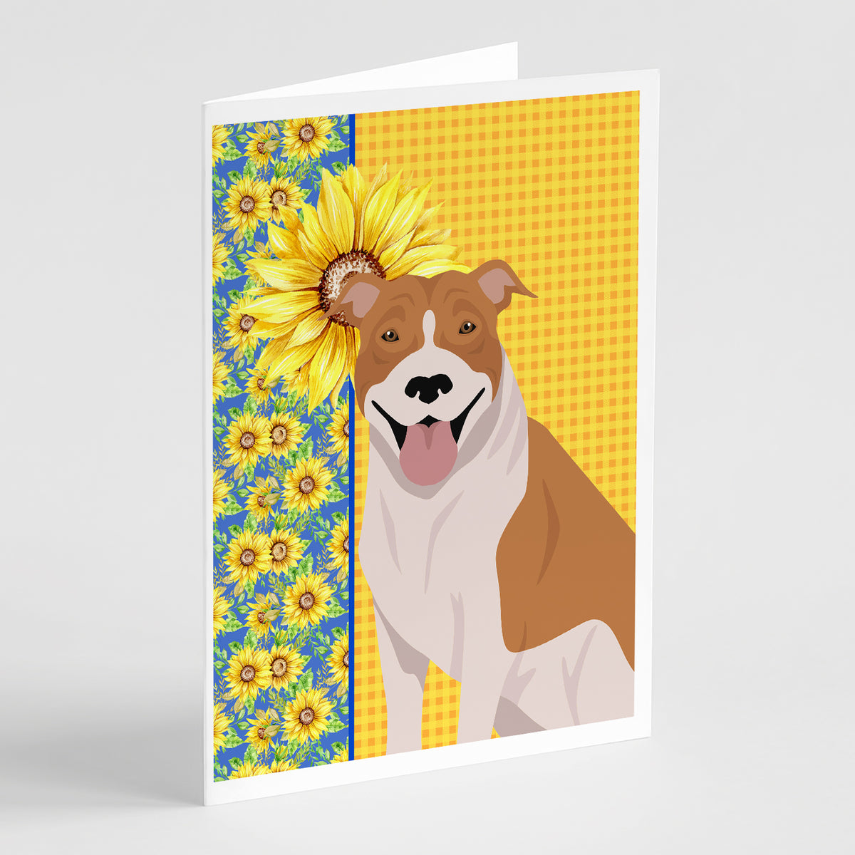 Buy this Summer Sunflowers Red and White Pit Bull Terrier Greeting Cards and Envelopes Pack of 8