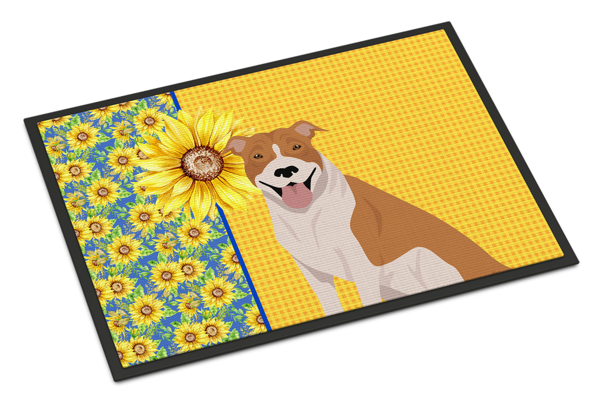 Buy this Summer Sunflowers Red and White Pit Bull Terrier Indoor or Outdoor Mat 24x36