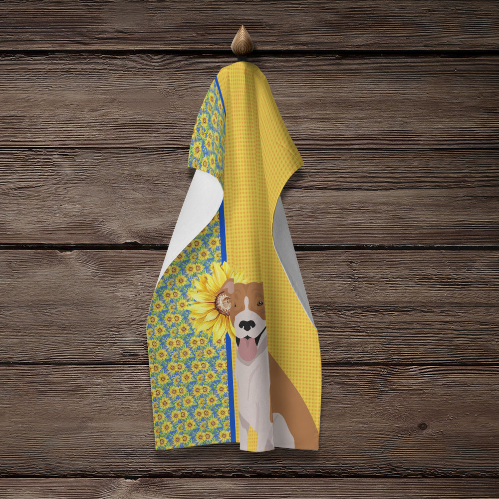 Summer Sunflowers Red and White Pit Bull Terrier Kitchen Towel - the-store.com