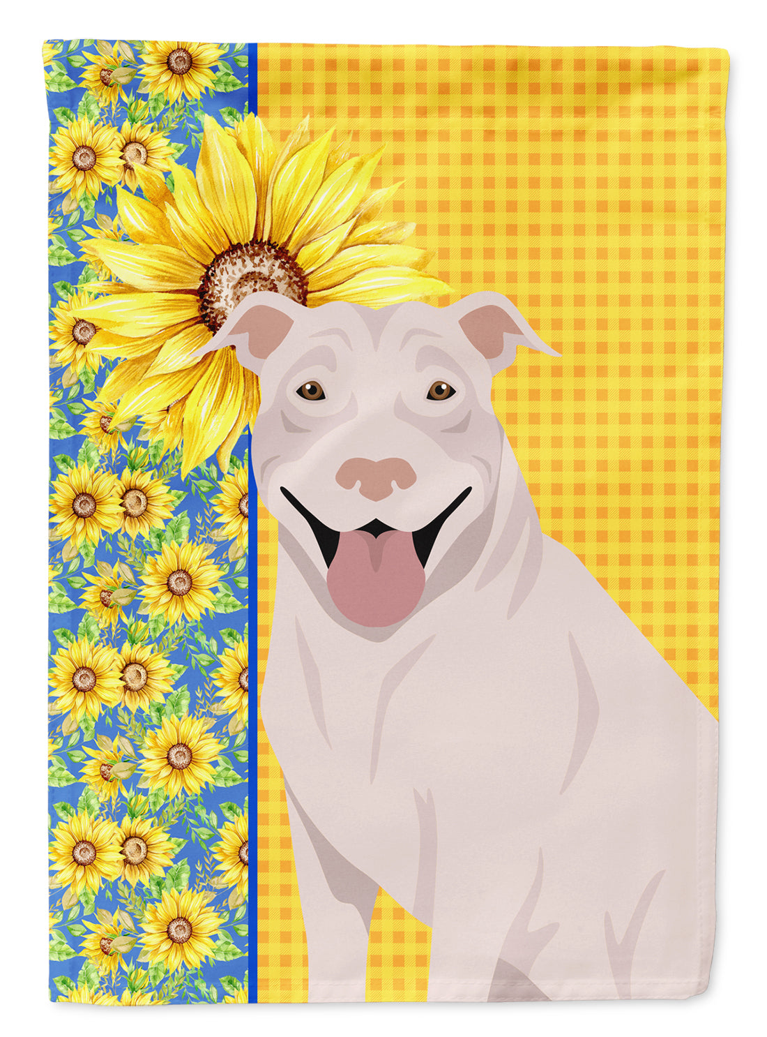 Summer Sunflowers White Pit Bull Terrier Flag Garden Size