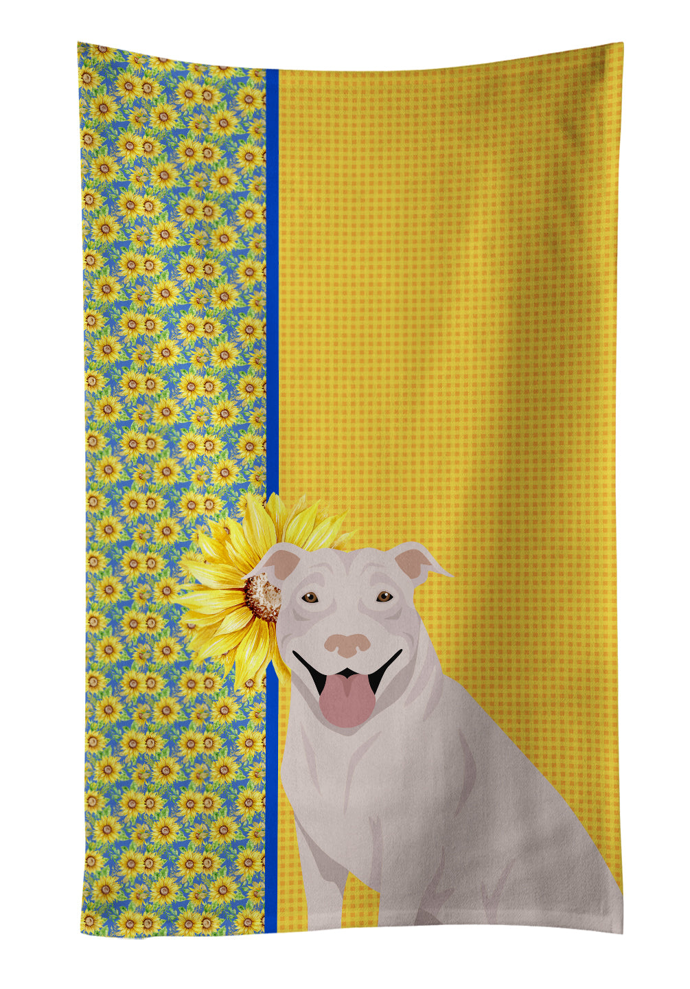 Buy this Summer Sunflowers White Pit Bull Terrier Kitchen Towel