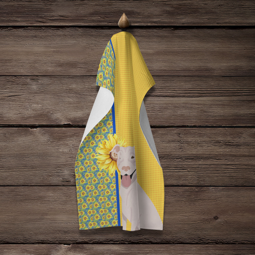 Summer Sunflowers White Pit Bull Terrier Kitchen Towel - the-store.com