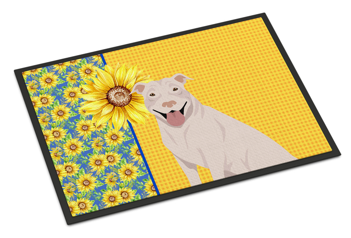Buy this Summer Sunflowers White Pit Bull Terrier Indoor or Outdoor Mat 18x27