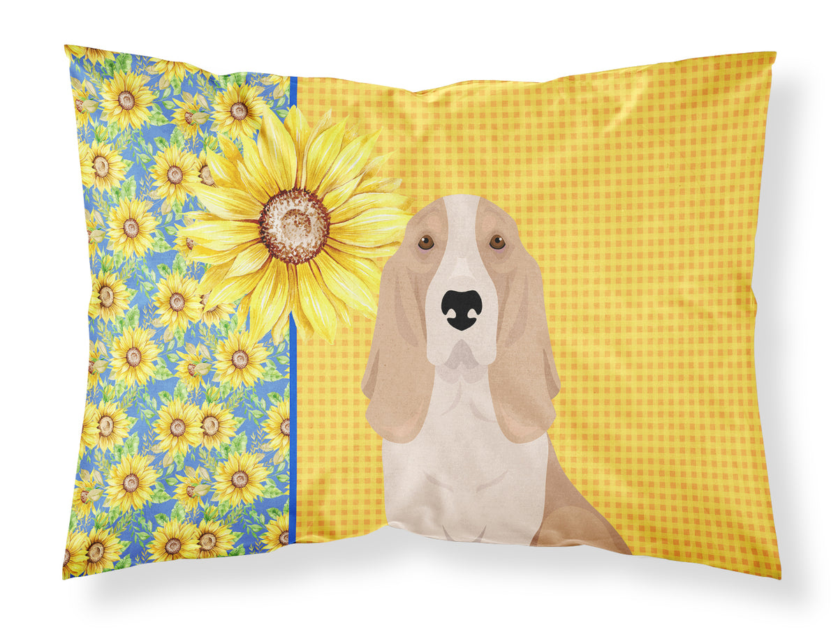 Buy this Summer Sunflowers Lemon and White Tricolor Basset Hound Fabric Standard Pillowcase