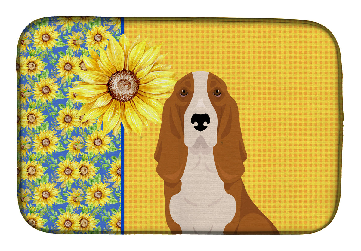 Summer Sunflowers Red and White Tricolor Basset Hound Dish Drying Mat