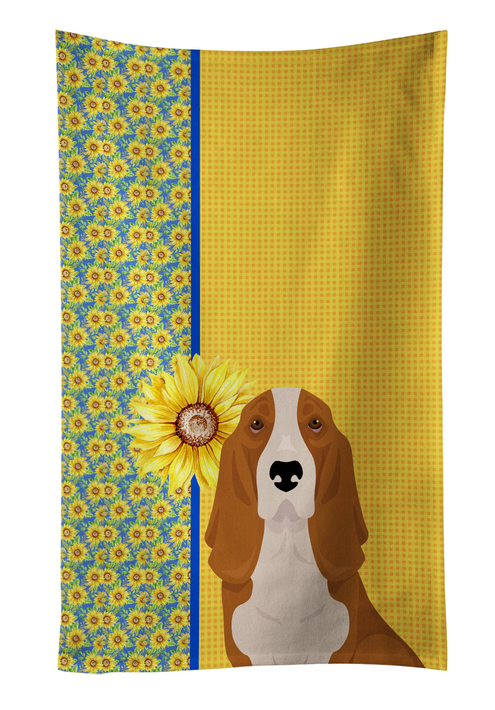 Buy this Summer Sunflowers Red and White Tricolor Basset Hound Kitchen Towel