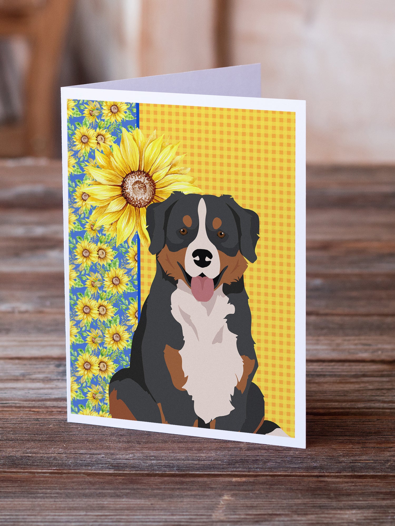 Summer Sunflowers Bernese Mountain Dog Greeting Cards and Envelopes Pack of 8 - the-store.com