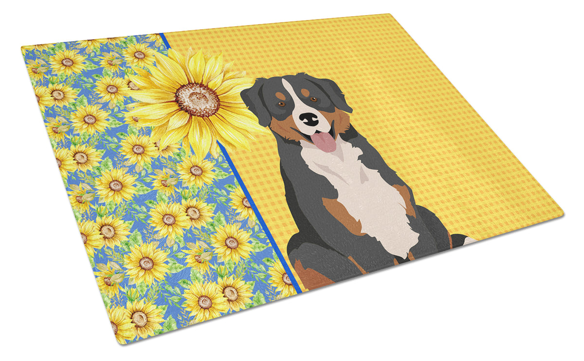 Buy this Summer Sunflowers Bernese Mountain Dog Glass Cutting Board Large