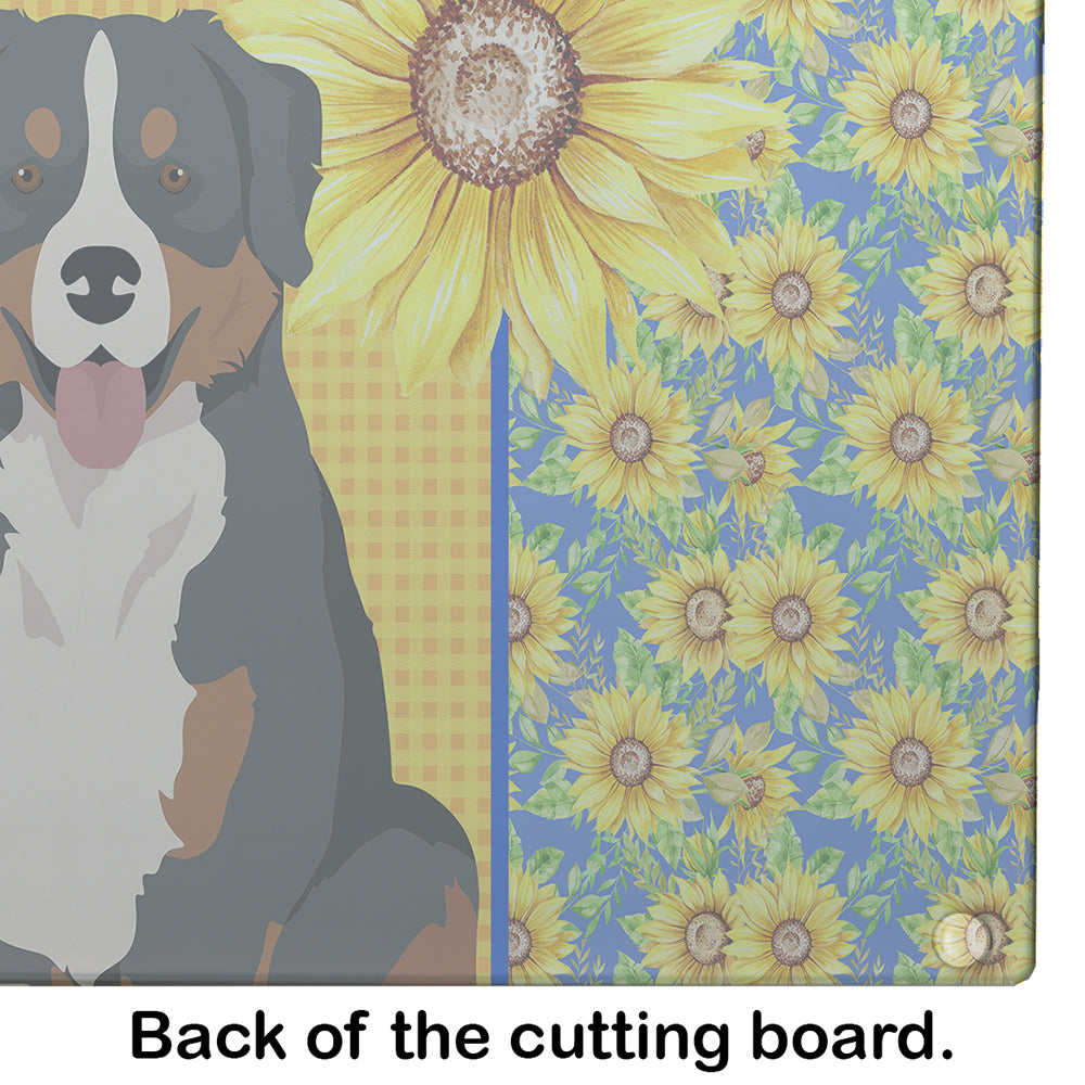 Summer Sunflowers Bernese Mountain Dog Glass Cutting Board Large - the-store.com