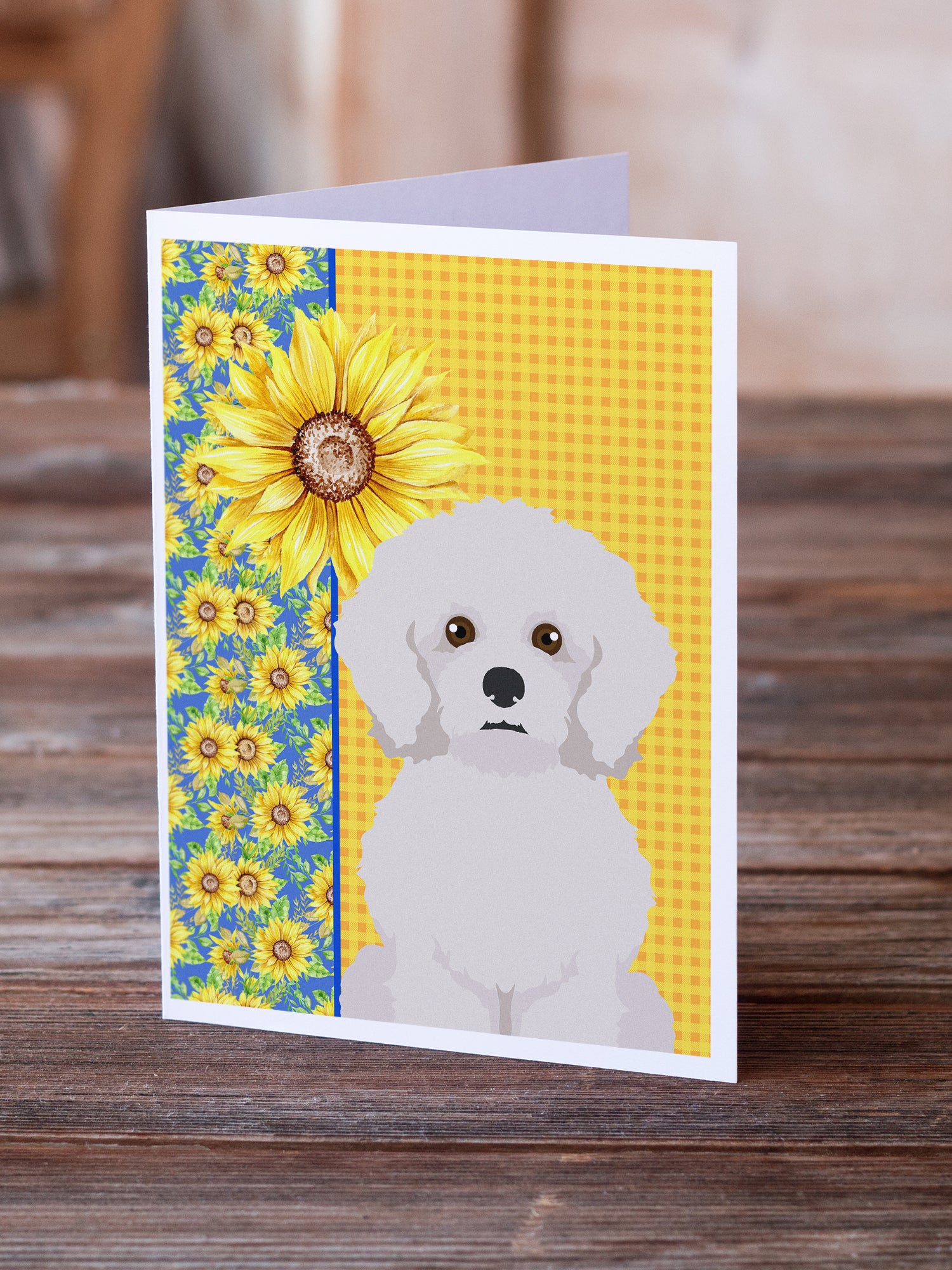 Summer Sunflowers Bichon Frise Greeting Cards and Envelopes Pack of 8 - the-store.com