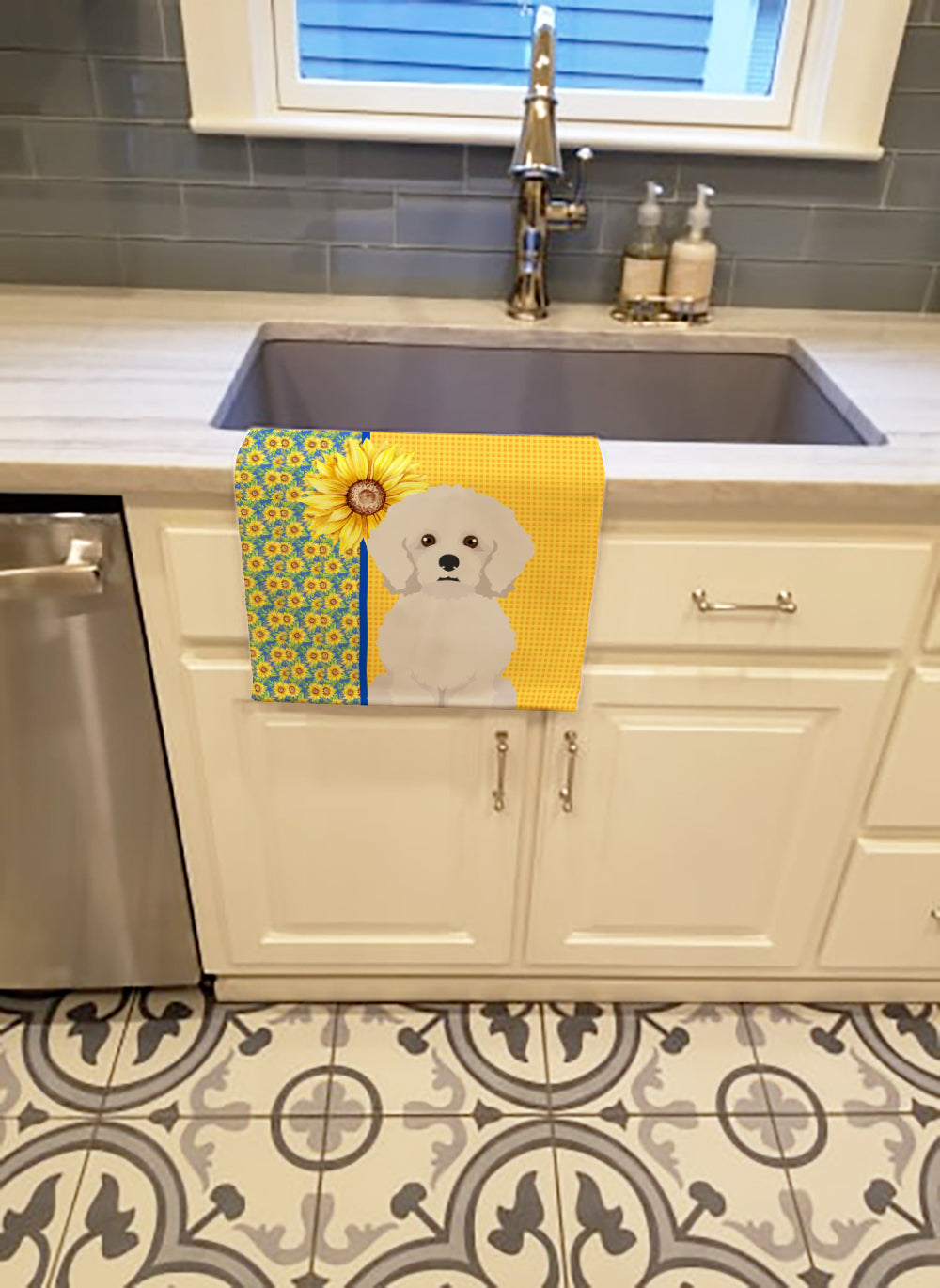 Buy this Summer Sunflowers Bichon Frise Kitchen Towel