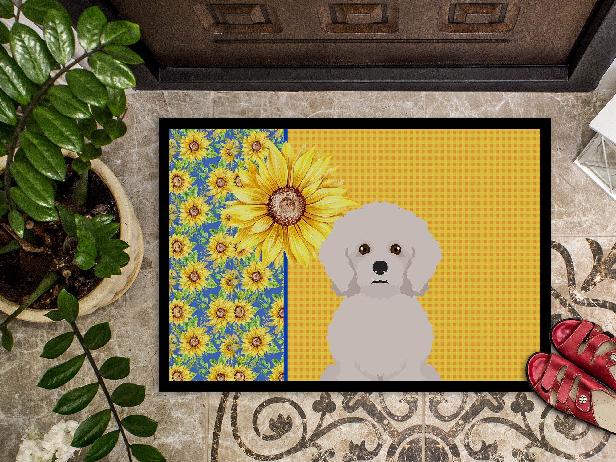 Summer Sunflowers Bichon Frise Indoor or Outdoor Mat 18x27 - the-store.com