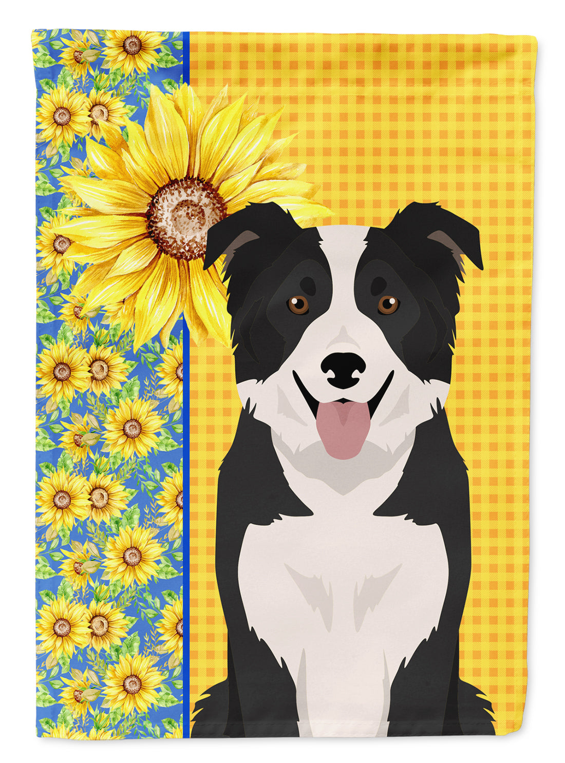 Summer Sunflowers Black and White Border Collie Flag Garden Size  the-store.com.
