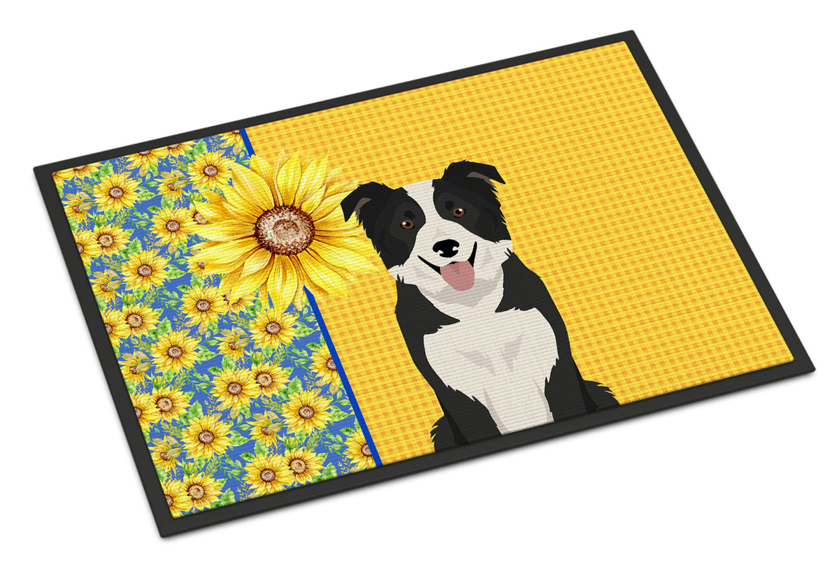 Buy this Summer Sunflowers Black and White Border Collie Indoor or Outdoor Mat 24x36