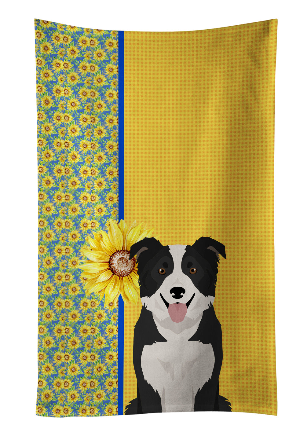 Buy this Summer Sunflowers Black and White Border Collie Kitchen Towel