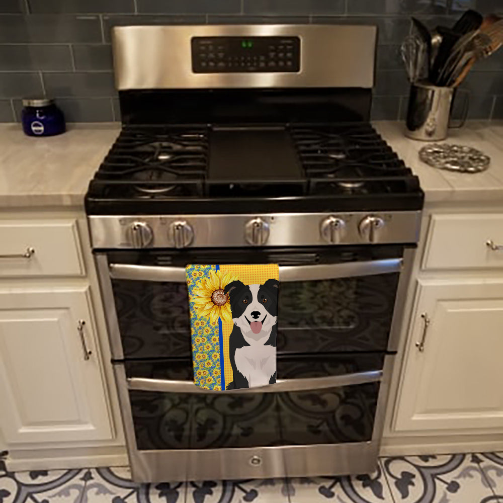 Summer Sunflowers Black and White Border Collie Kitchen Towel - the-store.com