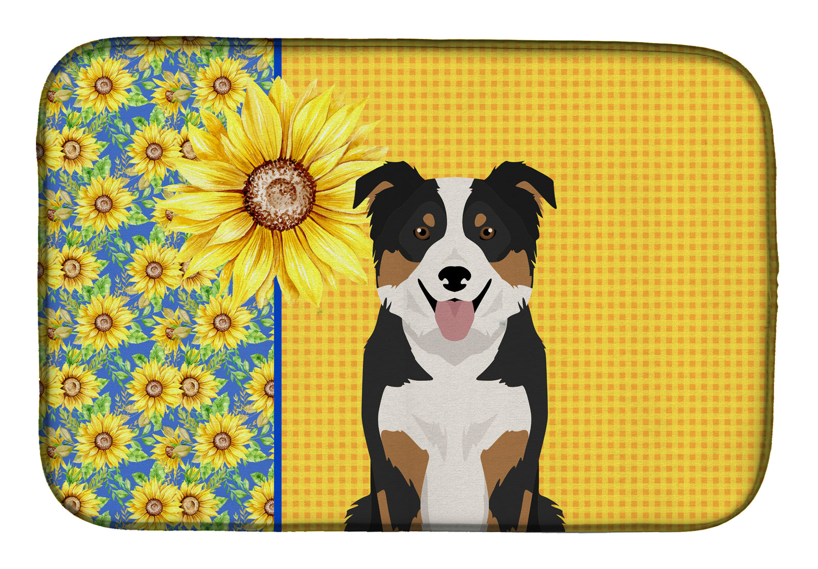 Summer Sunflowers Tricolor Border Collie Dish Drying Mat