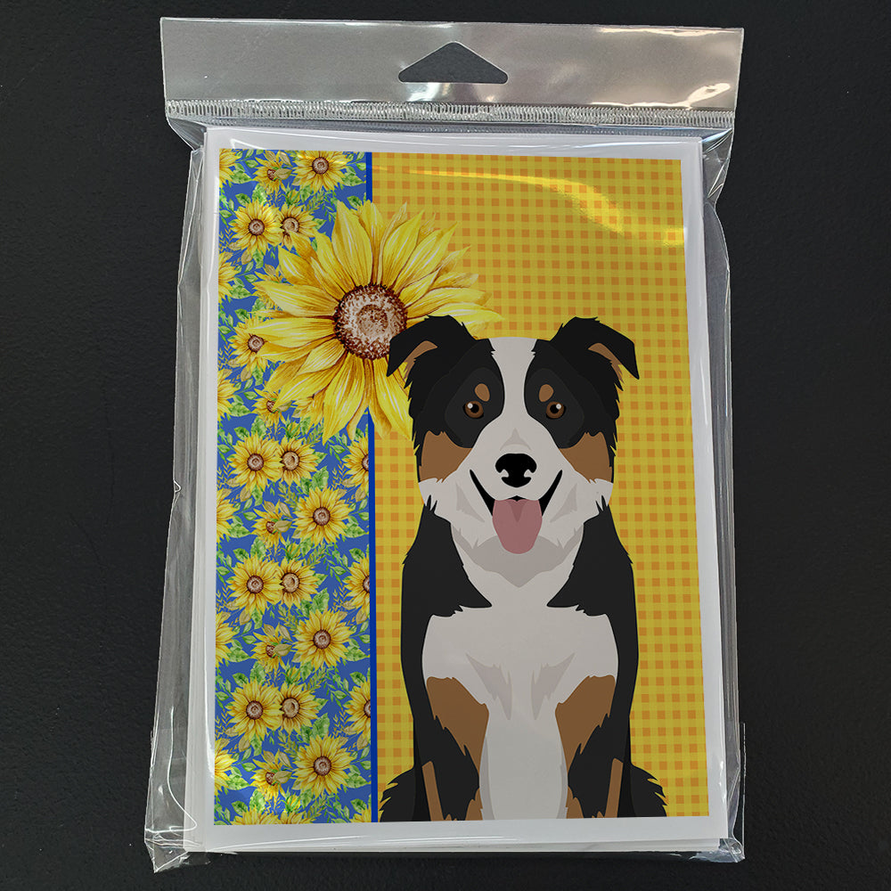 Summer Sunflowers Tricolor Border Collie Greeting Cards and Envelopes Pack of 8 - the-store.com