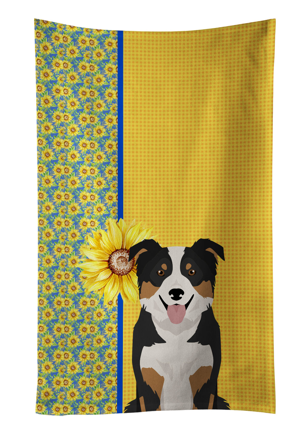 Buy this Summer Sunflowers Tricolor Border Collie Kitchen Towel